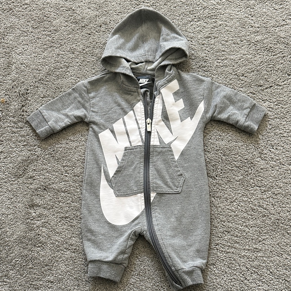 Nike Kids Gray Hooded Onesie 3M